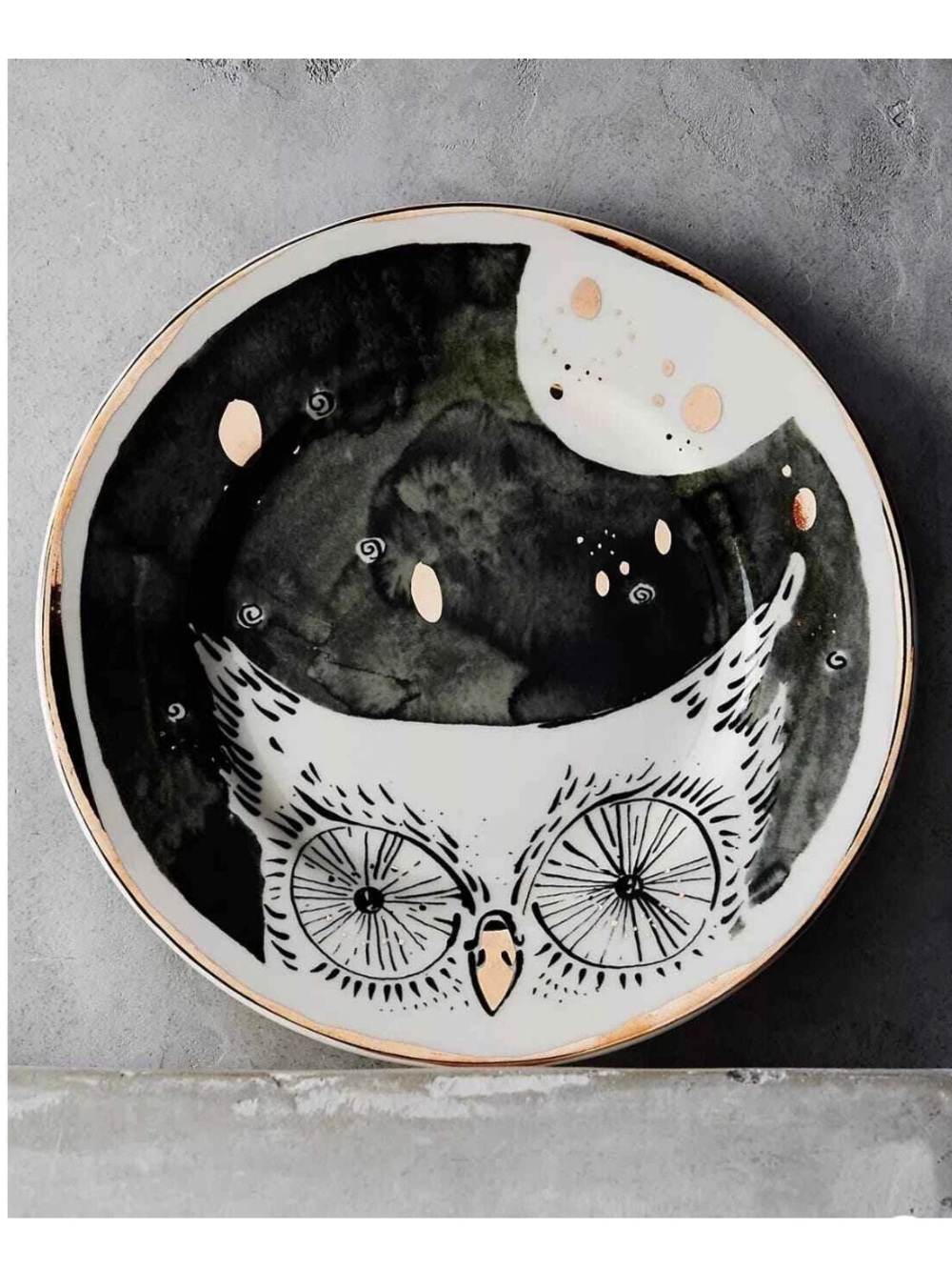 NWT Anthropologie Moonlit Forest Dessert Plate - Owl